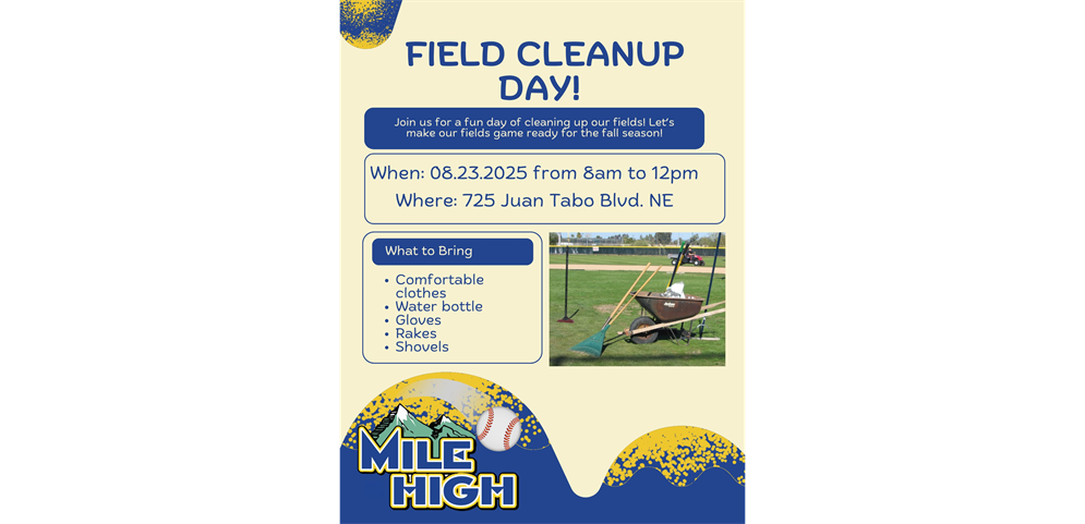 Field Clean Up Day August 23rd 8am-12pm. Goats will also be joining in on the fun along with SnoYeah 505!